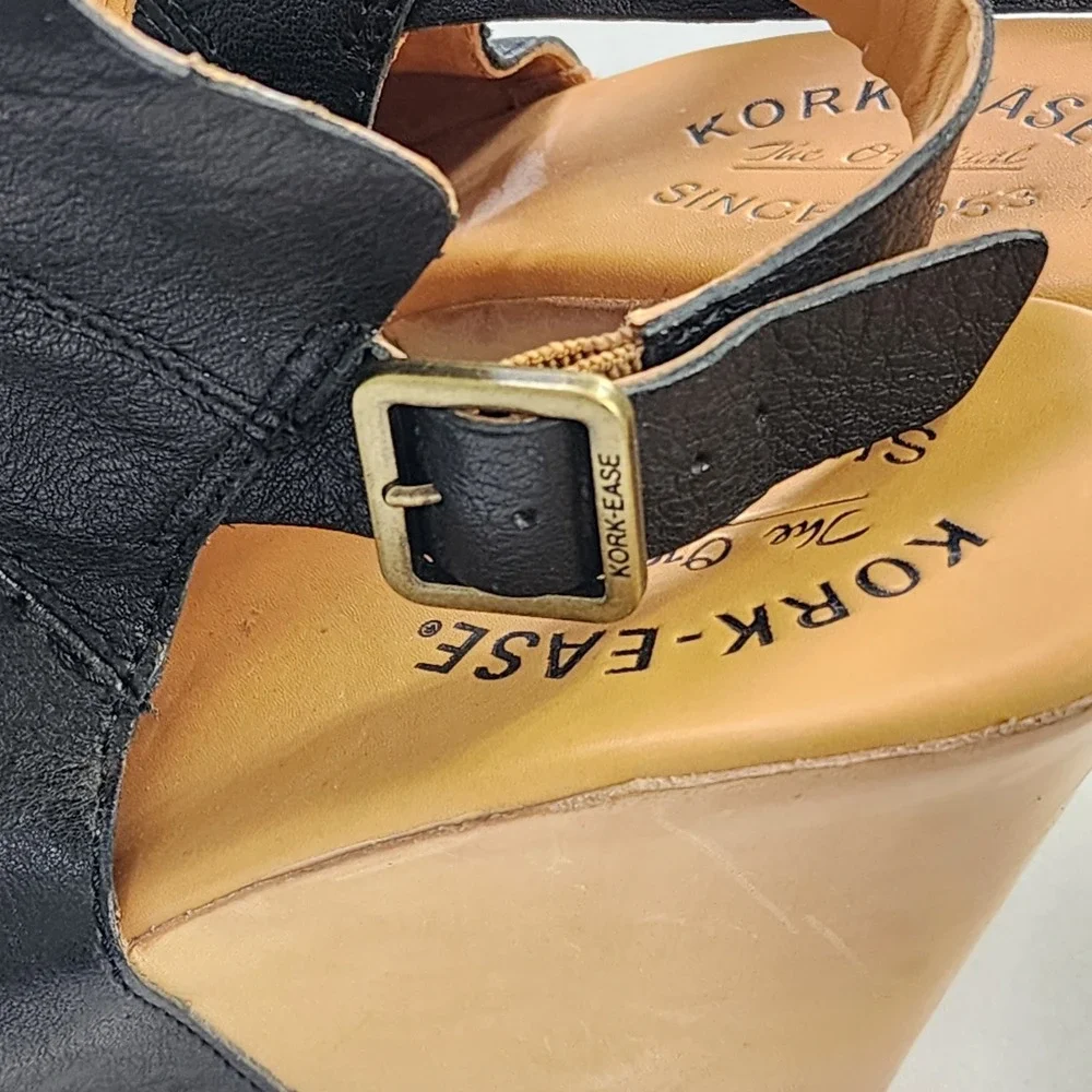 Kork Ease Womens Bergen Wedge Size 9 Black Open Toe Adjustable Strap Leather